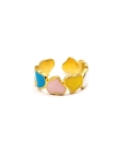 Bague dorée ajustable cœurs multicolores – style émaillé pastel