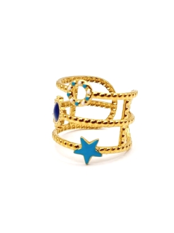 Bague dorée étoile turquoise & strass – inspiration céleste bohème