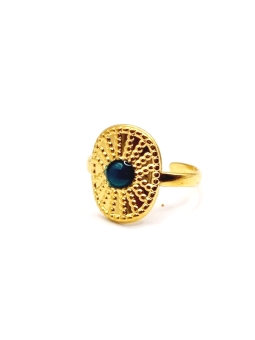 Bague dorée soleil oriental & pierre bleue – design bohème chic