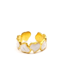 Bague dorée cœurs blancs effet nacre – bijou romantique et lumineux