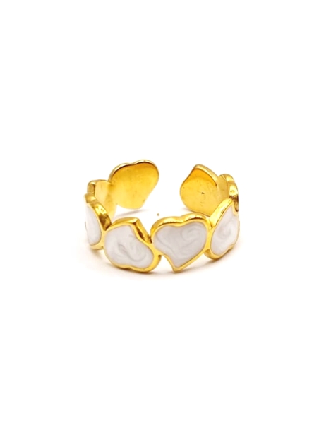 Bague dorée cœurs blancs effet nacre – bijou romantique et lumineux