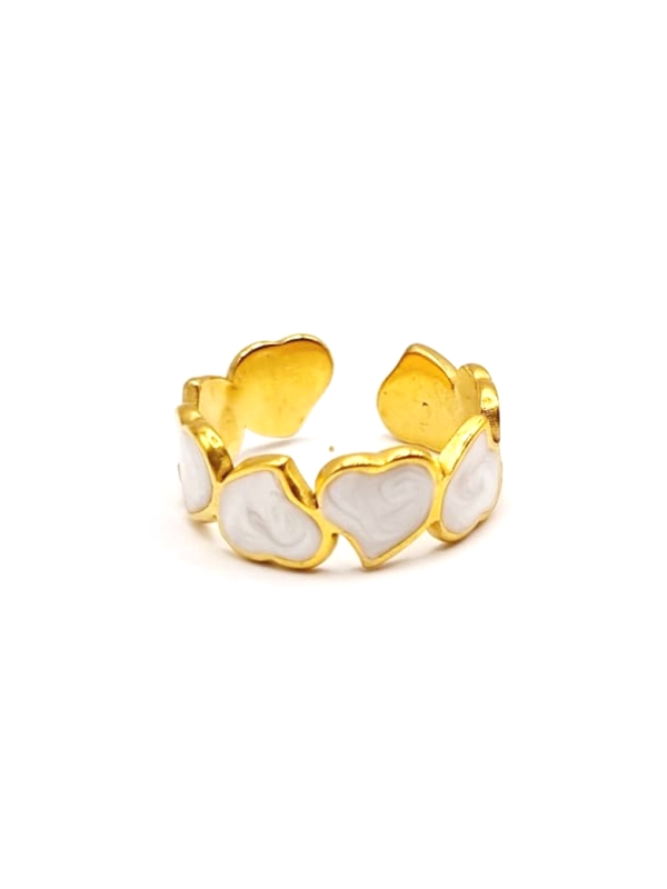 Bague dorée cœurs blancs effet nacre – bijou romantique et lumineux
