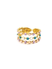 Bague dorée perles multicolores pastel – bijou ajustable tendance