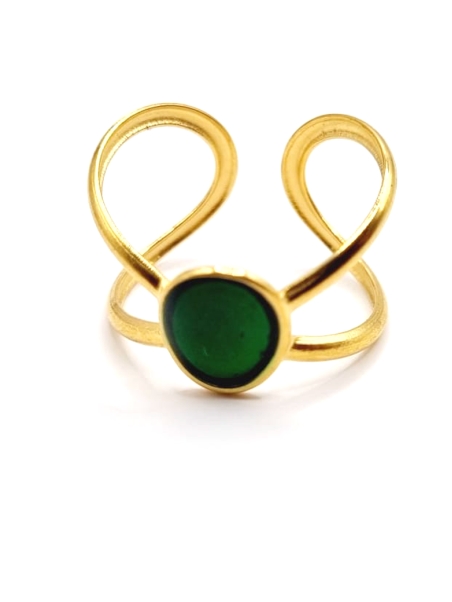 Bague dorée pierre verte émeraude – bijou fin et ajustable