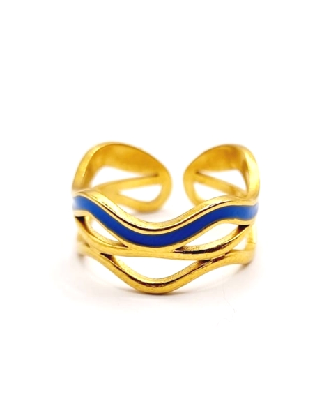 Bague vague dorée & émail bleu océan – bijou estivale inspiration marine
