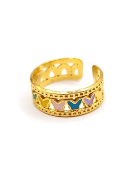 Bague dorée papillons multicolores émaillés – bijou fantaisie coloré