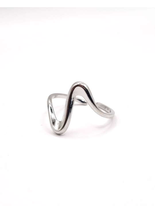 Bague argentée ondulée en acier inoxydable ajustable