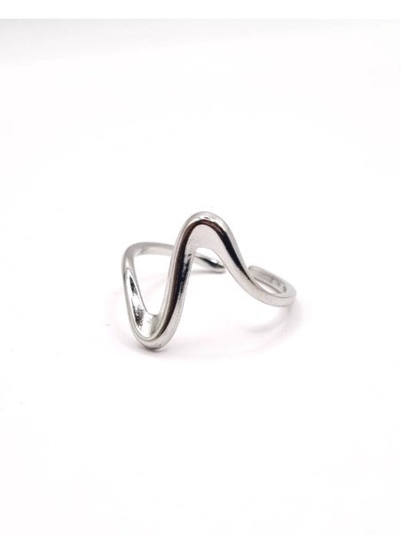 Bague argentée ondulée en acier inoxydable ajustable