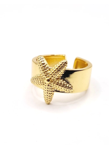 Bague dorée étoile de mer en acier inoxydable