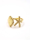Bague dorée coquillage & étoile de mer en acier inoxydable