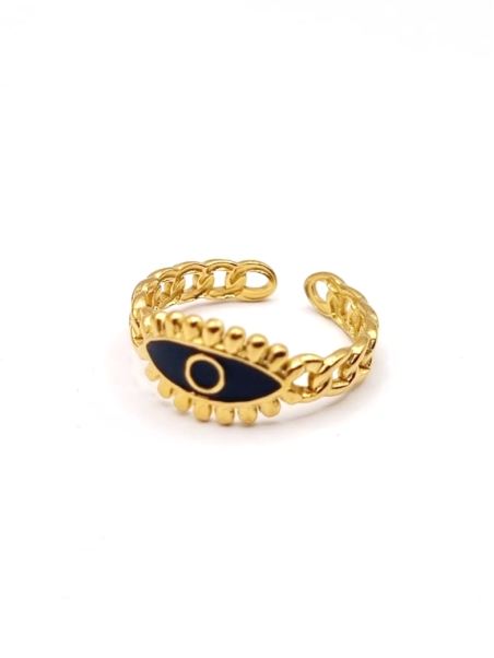 Bague dorée œil protecteur noir en acier inoxydable – Style mystique et tendance