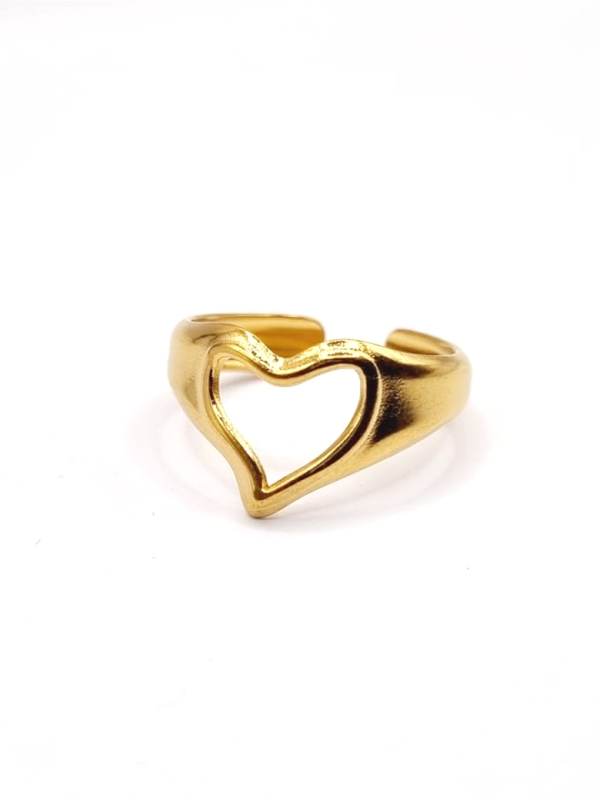 Bague cœur ajouré dorée en acier inoxydable – Élégance minimaliste
