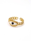 Bague dorée œil protecteur en acier inoxydable – Chaîne stylisée et émail blanc