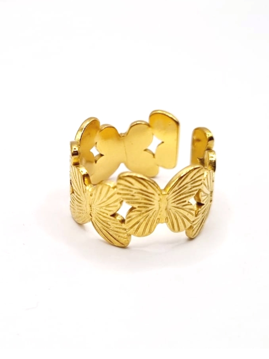 Bague dorée papillons ajourés en acier inoxydable – Élégance aérienne