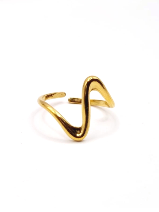 Bague dorée vague minimaliste en acier inoxydable – Design moderne et fluide