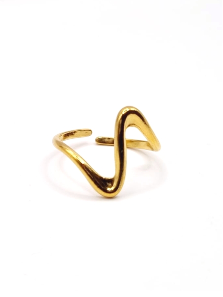 Bague dorée vague minimaliste en acier inoxydable – Design moderne et fluide