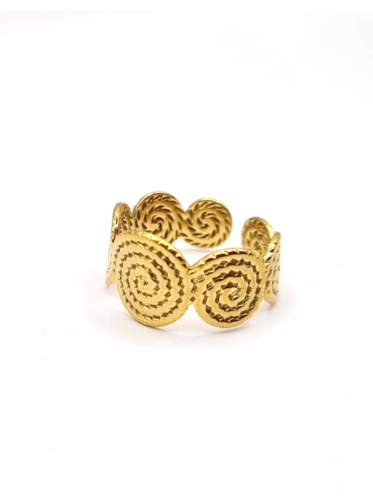 Bague dorée spirale texturée en acier inoxydable – Énergie et élégance symbolique