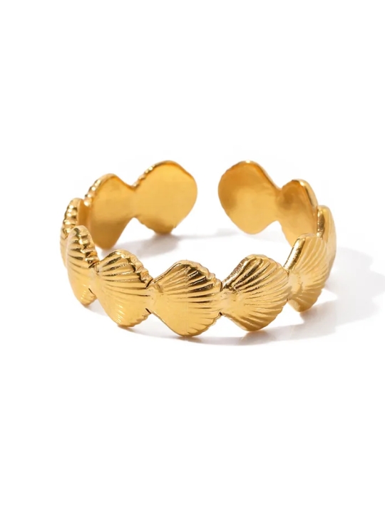 Bague coquillages dorée en acier inoxydable – Inspiration bord de mer