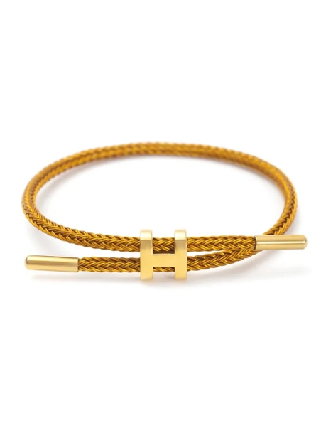 Bracelet Ajustable Marron & Lettre H Dorée – Élégance naturelle et chaleur intemporelle