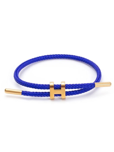 Bracelet Ajustable Bleu & Lettre H Dorée – Élégance marine et style affirmé