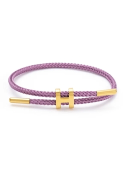 Bracelet Ajustable Mauve & Lettre H Dorée – Douceur chic et modernité subtile