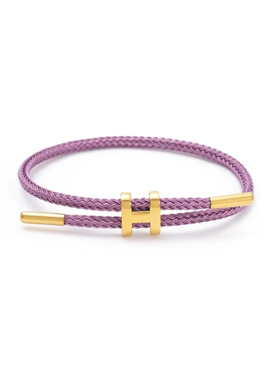 Bracelet Ajustable Mauve & Lettre H Dorée – Douceur chic et modernité subtile