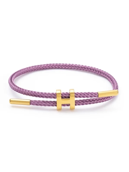 Bracelet Ajustable Mauve & Lettre H Dorée – Douceur chic et modernité subtile