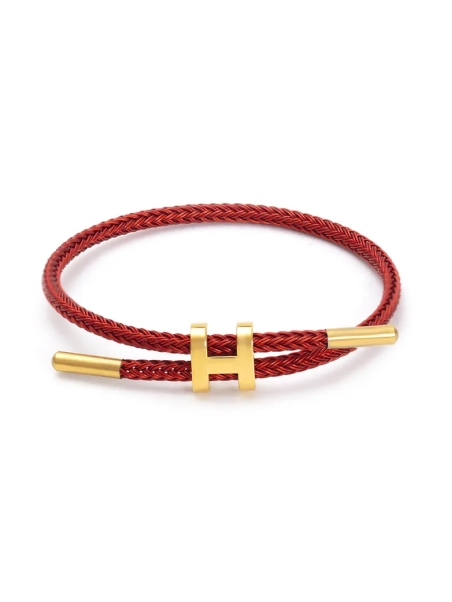 Bracelet Rouge & Fil Doré – Lettrine H et finitions dorées éclatantes