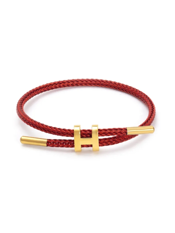Bracelet Rouge & Fil Doré – Lettrine H et finitions dorées éclatantes