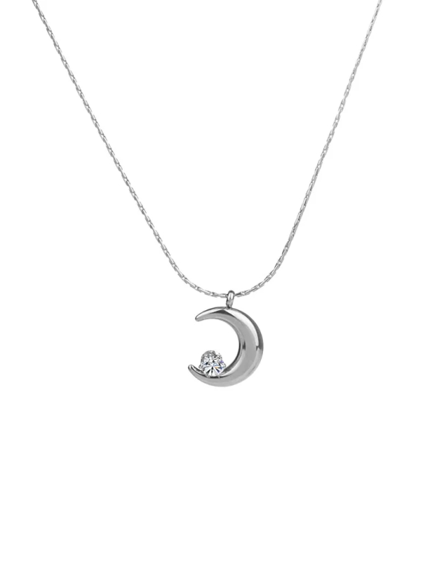 Collier Lune Argentée et Zircon Étincelant – Élégance Céleste
