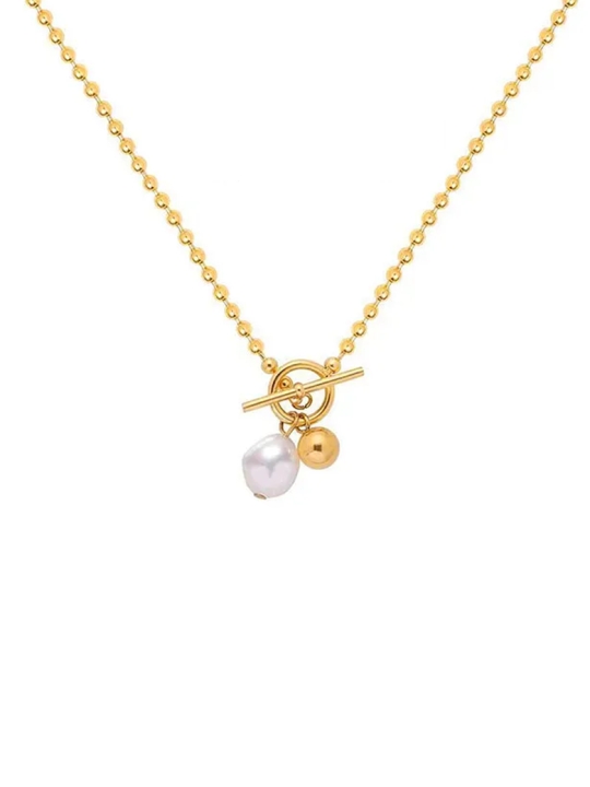Collier Doré à Perle Baroque et Fermoir T – Charme Chic et Moderne
