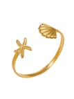 Bracelet Ouvert Étoile de Mer & Coquillage Doré – Charme Marin en Acier Inoxydable