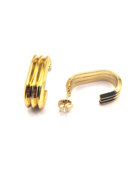 Boucles d’Oreilles Triple Anneau Rectangulaire – Acier Inoxydable Doré Brillant