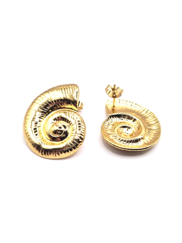 Boucles d’Oreilles Coquillage Spirale – Acier Inoxydable Doré