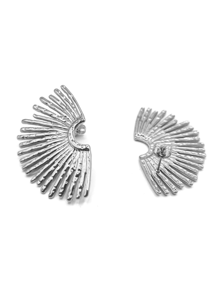 Boucles d'Oreilles Argentées Éventail – Style Graphique et Chic en Acier Inoxydable