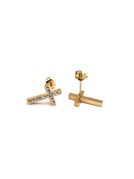 Boucles d’Oreilles Croix Dorées avec Zircons – Acier Inoxydable Intemporel