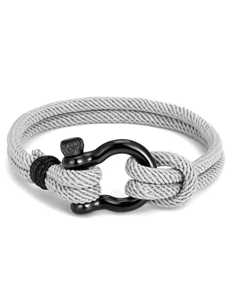 Bracelet Marin Corde Grise avec Fermoir Noir – Style Nautique 23 cm