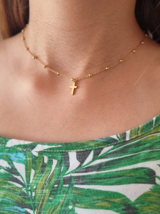 Collier Enfant Croix Dorée – Bijou Fin en Acier Inoxydable
