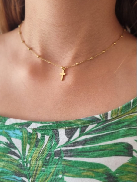 Collier Enfant Croix Dorée – Bijou Fin en Acier Inoxydable