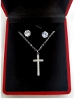 Coffret Collier Croix & Boucles Zircon – Élégance Intemporelle en Acier Inoxydable Argenté