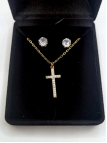 Coffret Collier Croix Doré & Boucles Zircon – Élégance Spirituelle en Acier Inoxydable