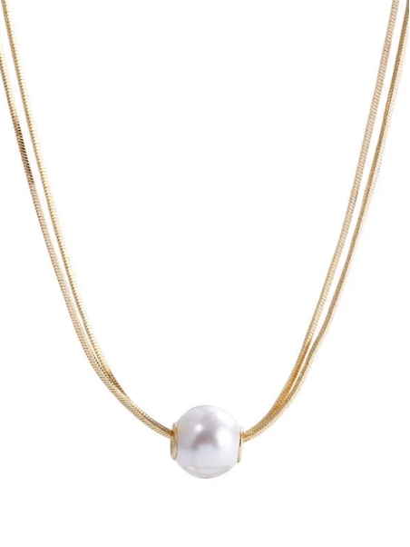 Collier Perle Unique sur Double Chaîne Dorée – Élégance Intemporelle