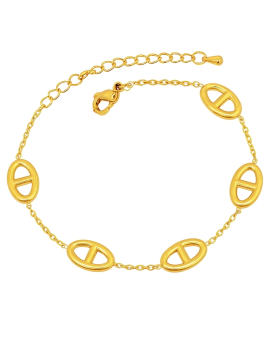 Bracelet Maillons Ovales – Élégance Graphique en Acier Doré