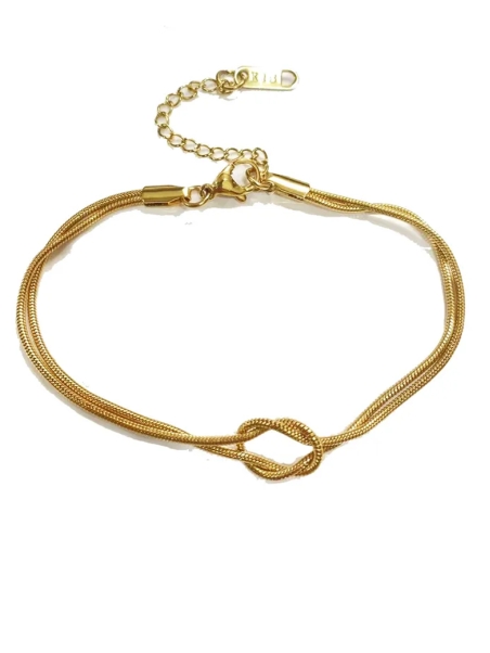 Bracelet Nœud Infini – Double Chaîne Dorée Ajustable
