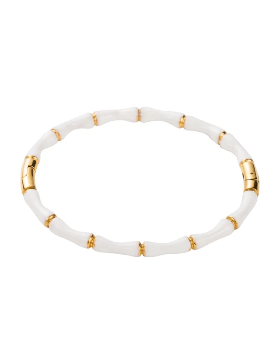Bracelet Bambou Blanc – Jonc Chic en Résine Blanche et Acier Doré