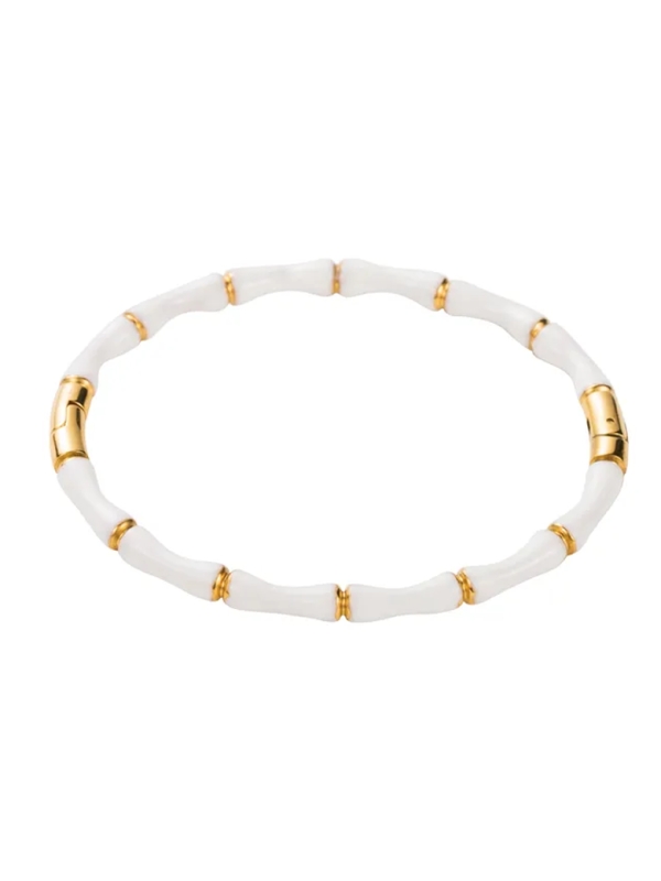 Bracelet Bambou Blanc – Jonc Chic en Résine Blanche et Acier Doré
