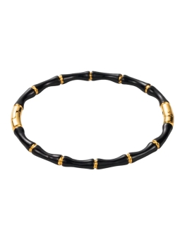 Bracelet Bambou Noir – Jonc Graphique en Résine Noire et Acier Doré