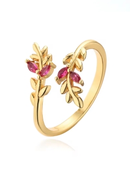 Bague Feuilles Dorées & Strass Roses – Nature et Féminité