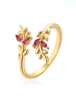 Bague Feuilles Dorées & Strass Roses – Nature et Féminité