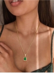 Collier Doré en Acier Inoxydable & Pierre Verte Rectangulaire